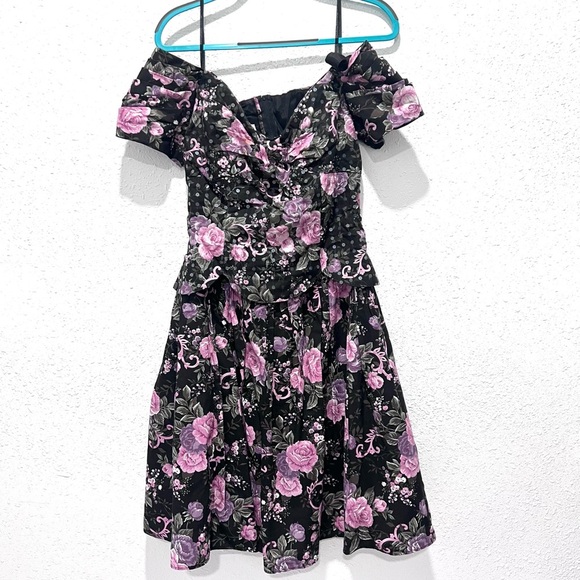 Vintage Scott McClintock Black and Pink Floral Dress 14 - Picture 2 of 16